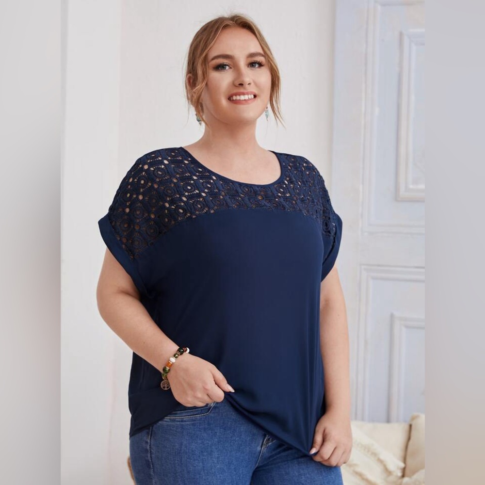 SHEIN Lace Yoke Dolman Sleeve Top, Sz 3X